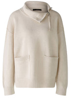 Light Beige Zip Neck Oversized Jumper