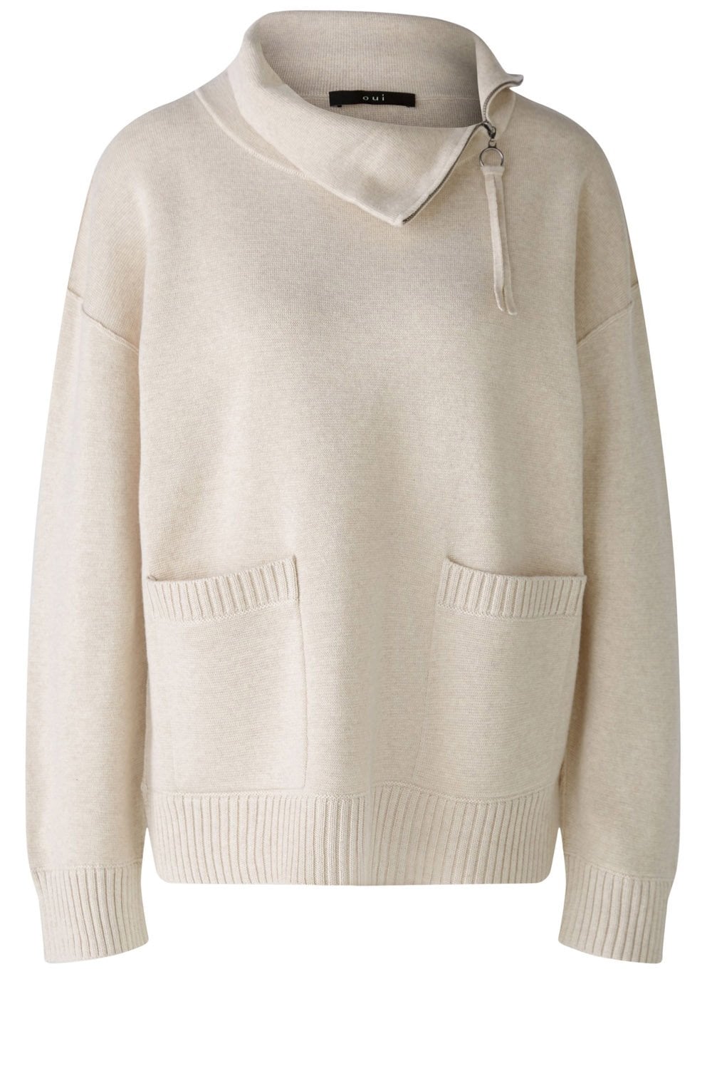 Light Beige Zip Neck Oversized Jumper