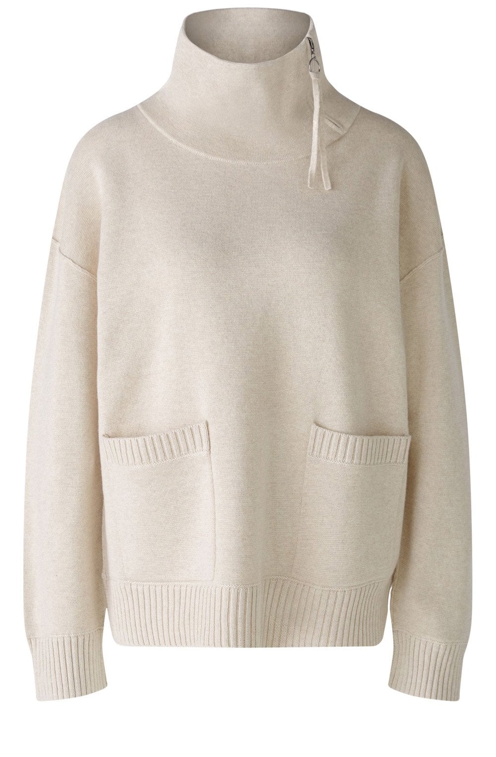 Light Beige Zip Neck Oversized Jumper