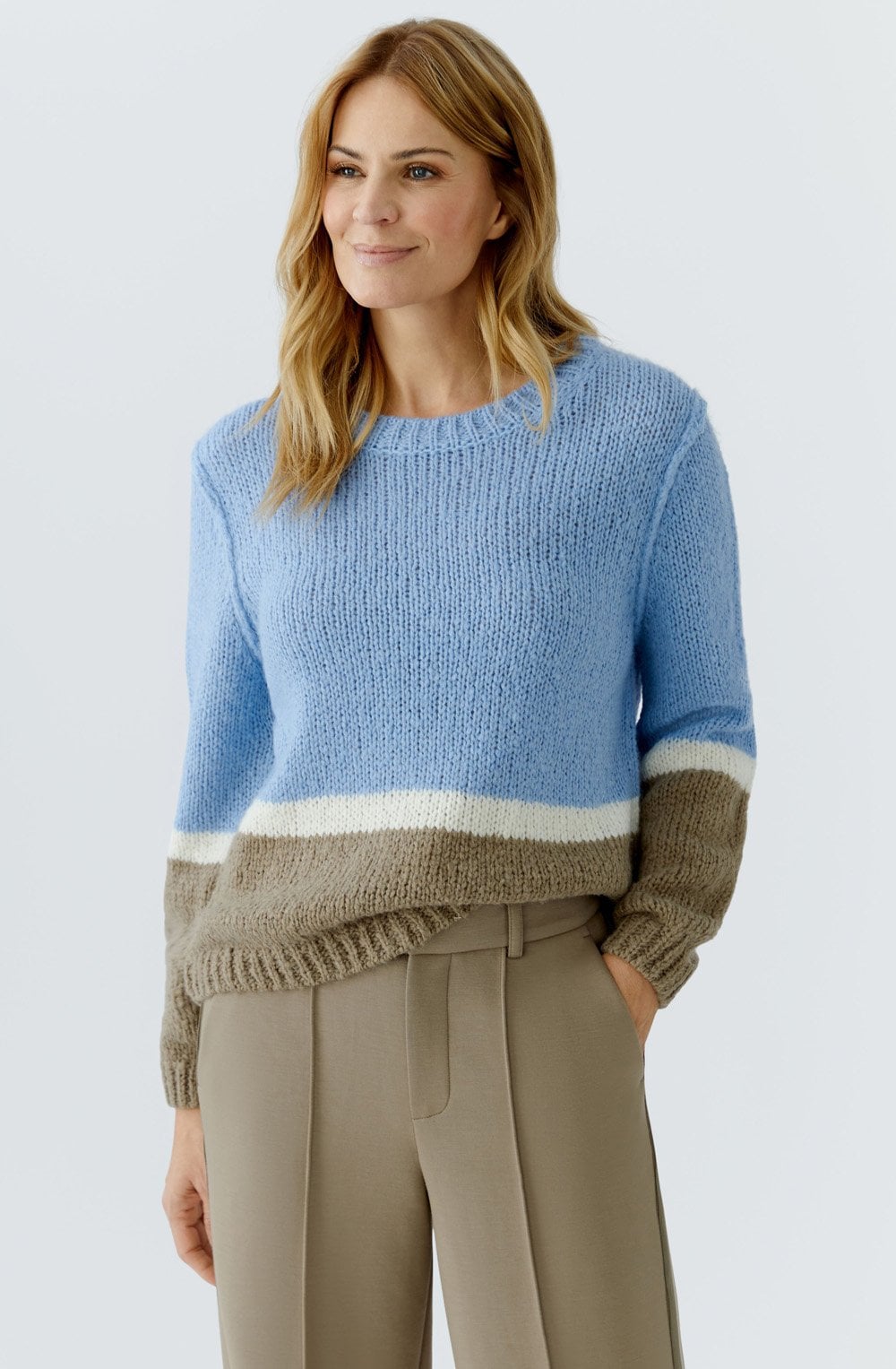 Light Blue and Green Colour Block Angel Yarn Jumper
