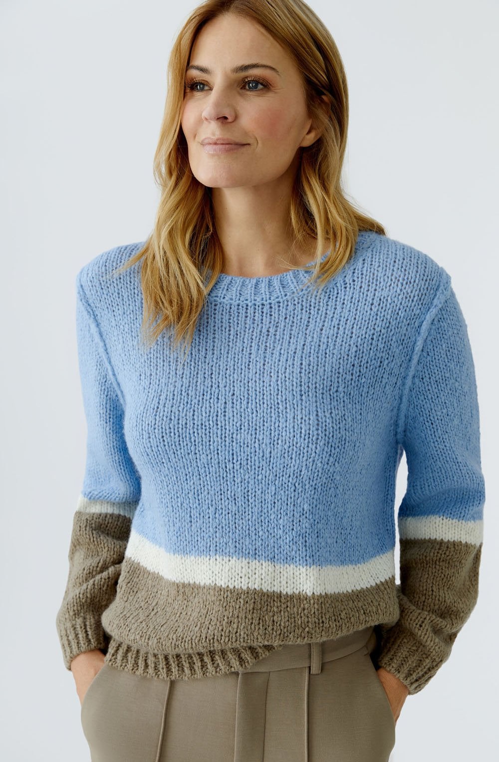 Light Blue and Green Colour Block Angel Yarn Jumper