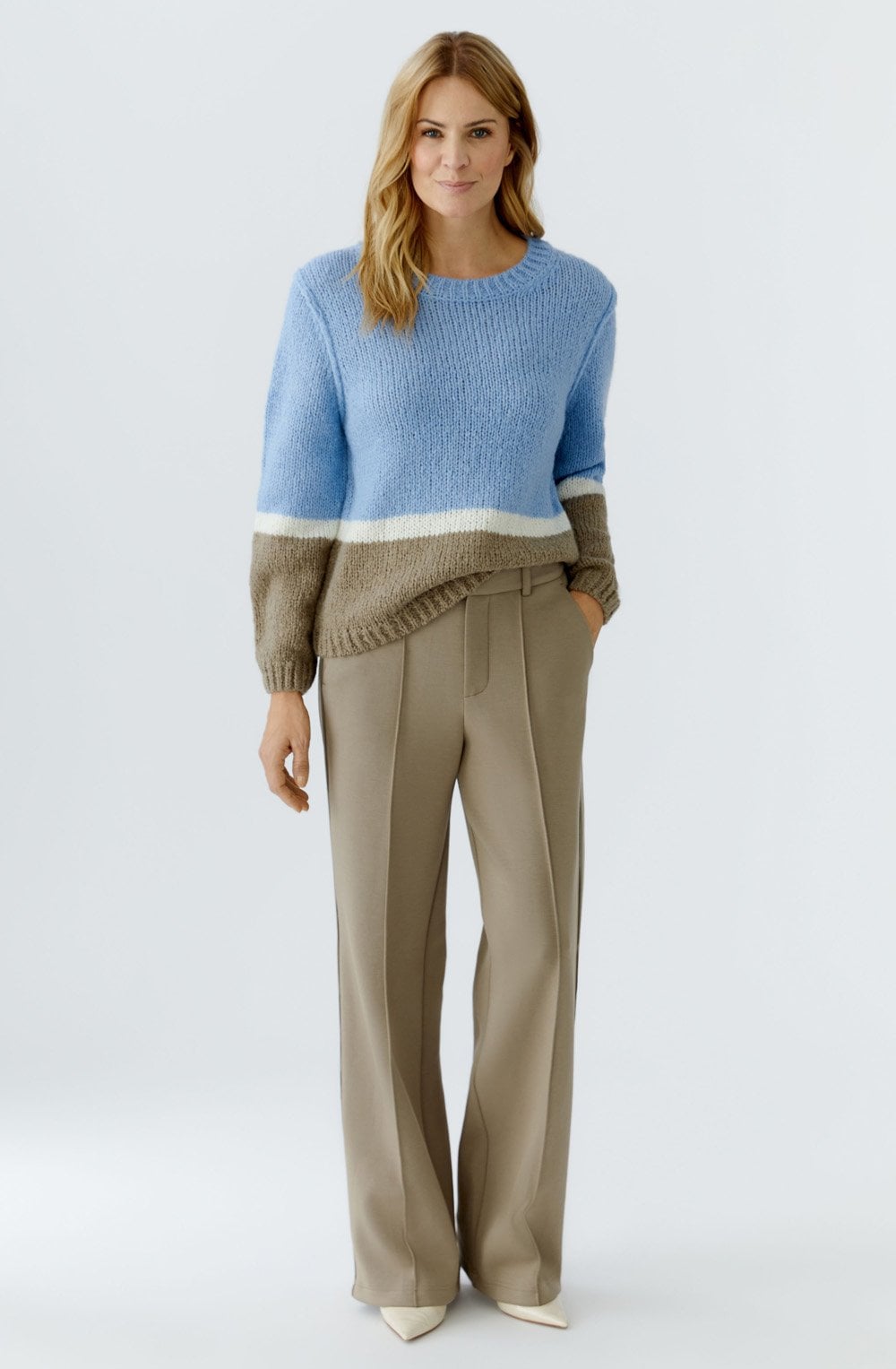 Light Blue and Green Colour Block Angel Yarn Jumper