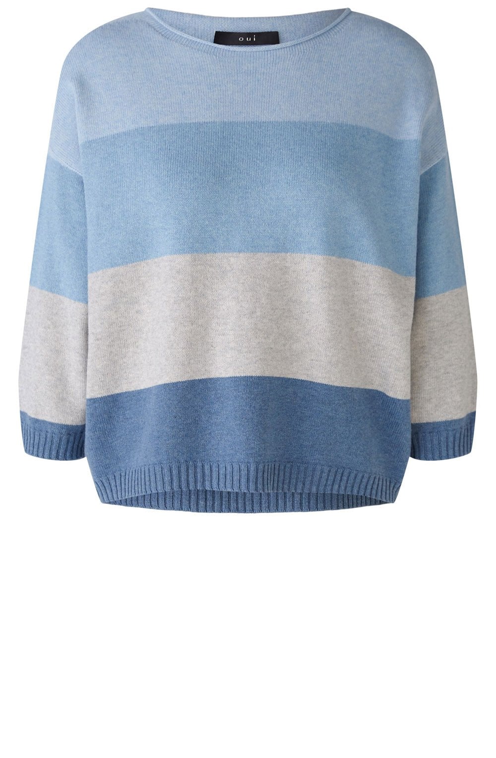 Light Blue and Grey Striped Casual Jumper