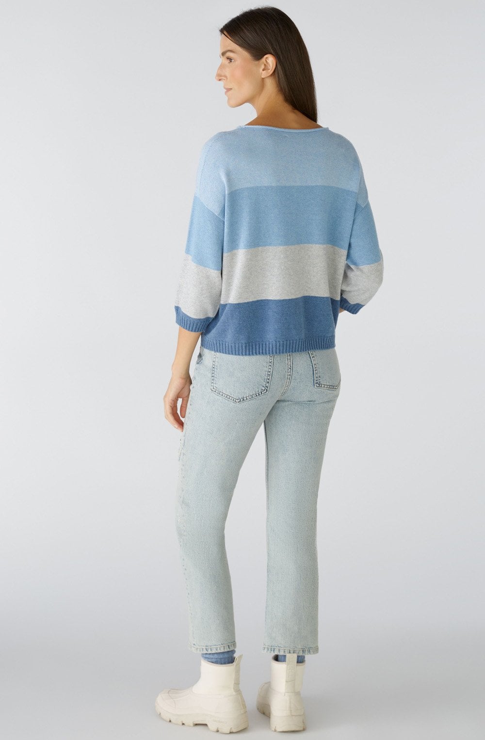 Light Blue and Grey Striped Casual Jumper