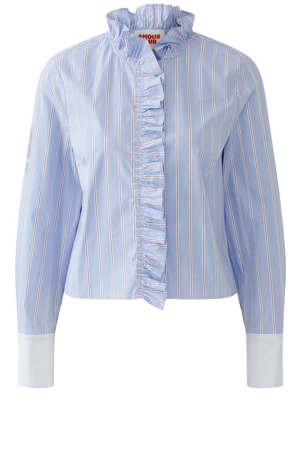 Light Blue and Rose Red Ruffle Shirt