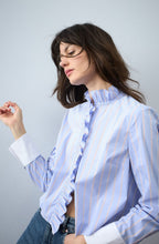 Light Blue and Rose Red Ruffle Shirt