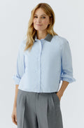 Light Blue and White Contrast Collar Shortened Shirt