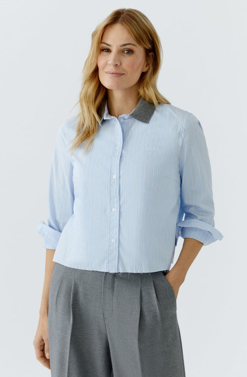 Light Blue and White Contrast Collar Shortened Shirt