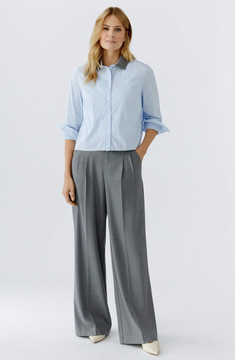 Light Blue and White Contrast Collar Shortened Shirt