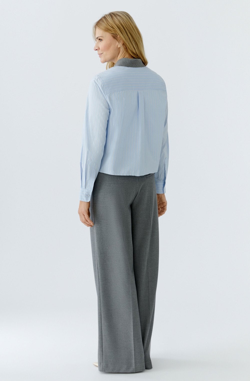 Light Blue and White Contrast Collar Shortened Shirt