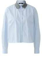 Light Blue and White Contrast Collar Shortened Shirt