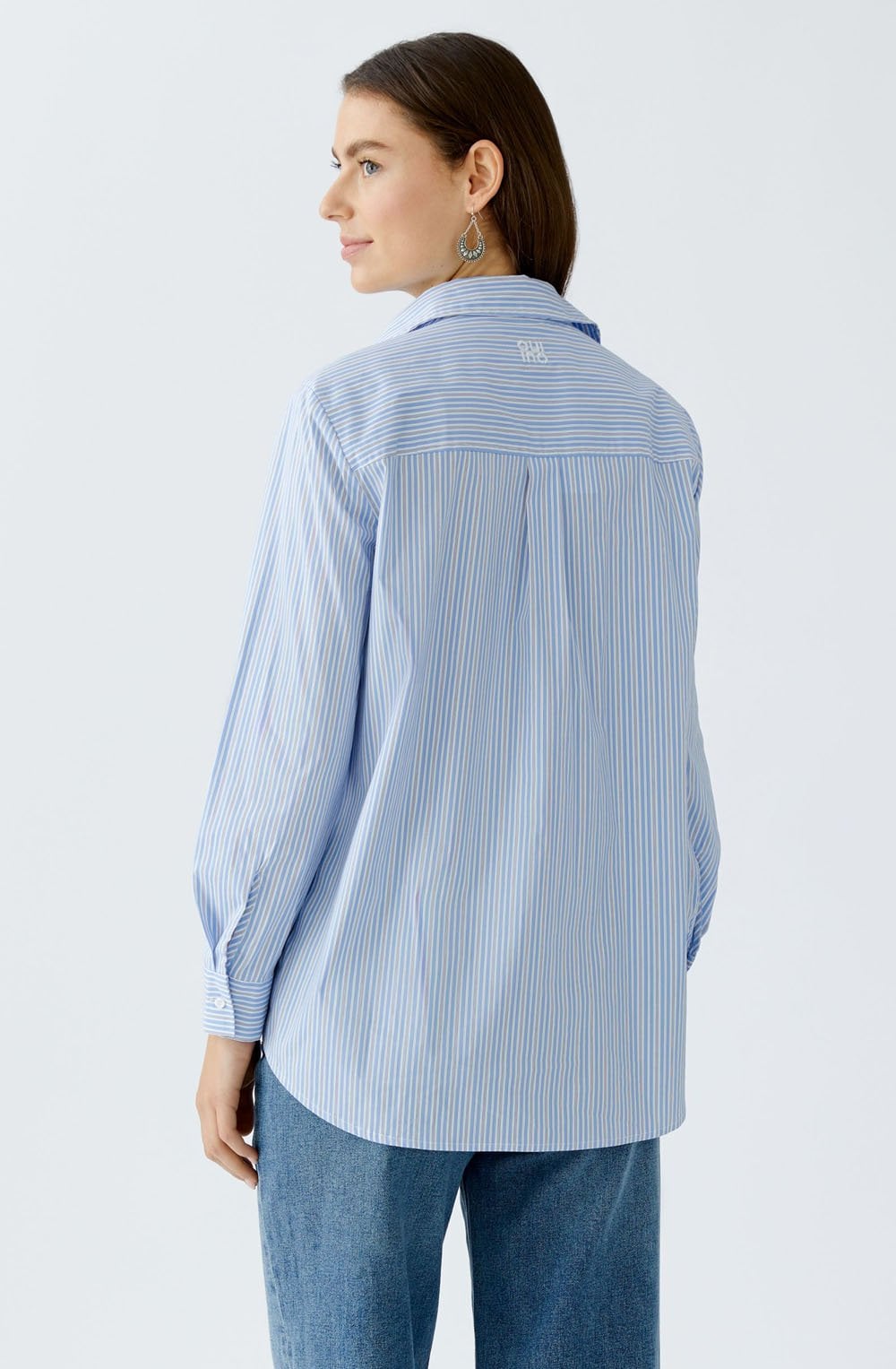 Light Blue and White Pin strip and Diamante Shirt