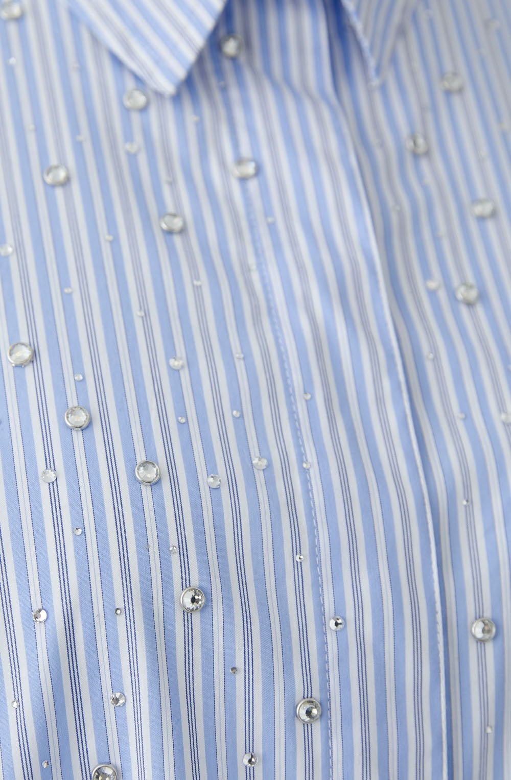 Light Blue and White Pin strip and Diamante Shirt