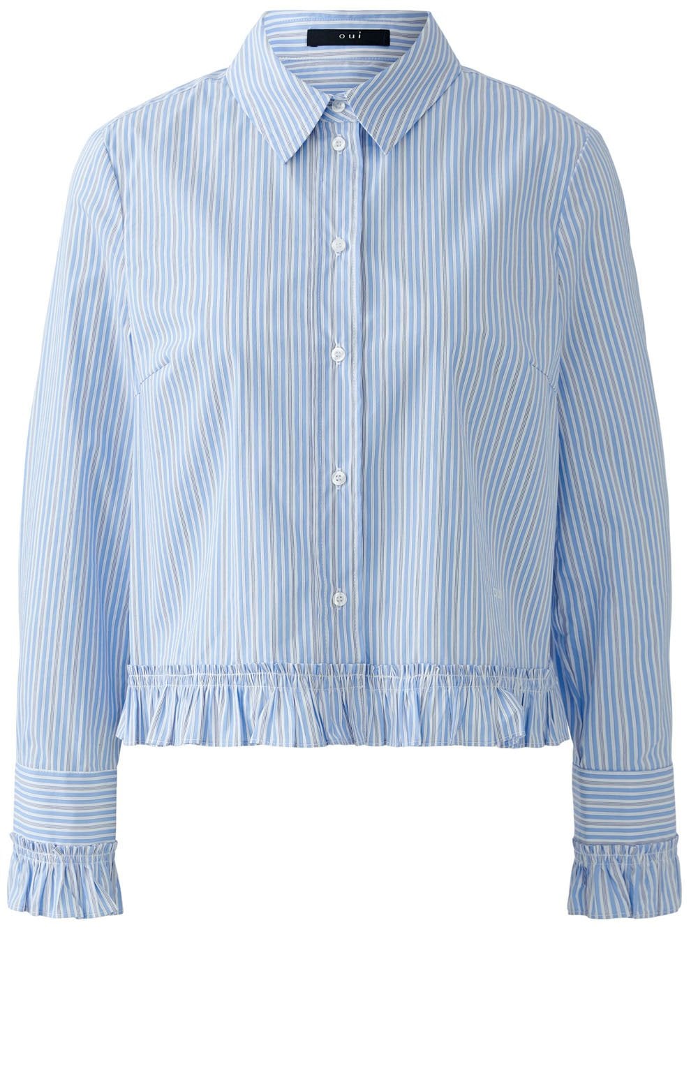 Light Blue and White Stripe Ruffle Shirt