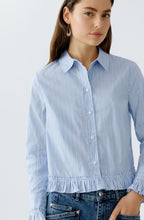Light Blue and White Stripe Ruffle Shirt