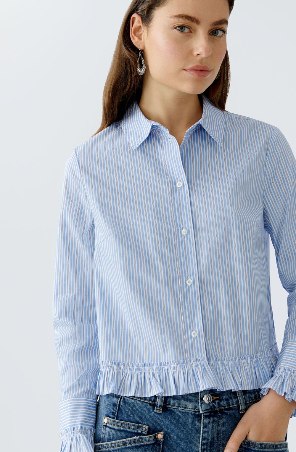 Light Blue and White Stripe Ruffle Shirt