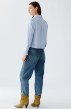 Light Blue and White Stripe Ruffle Shirt