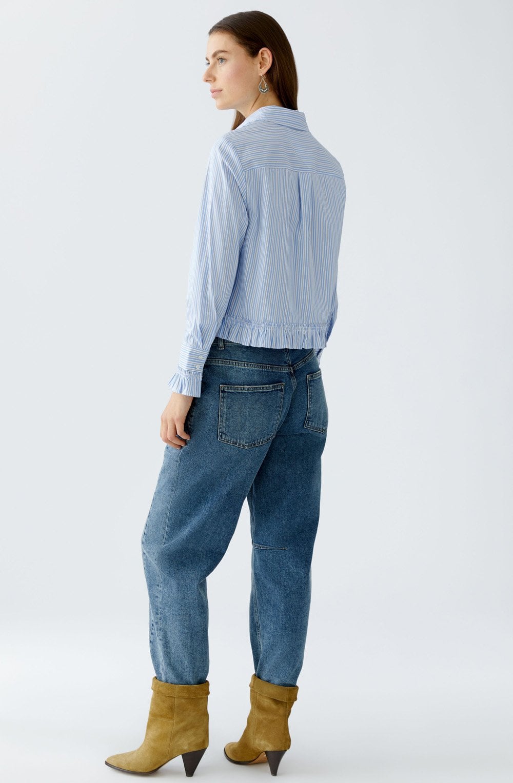 Light Blue and White Stripe Ruffle Shirt