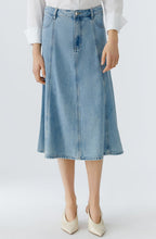Light Blue Denim Flared Midi Skirt