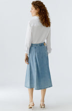Light Blue Denim Flared Midi Skirt