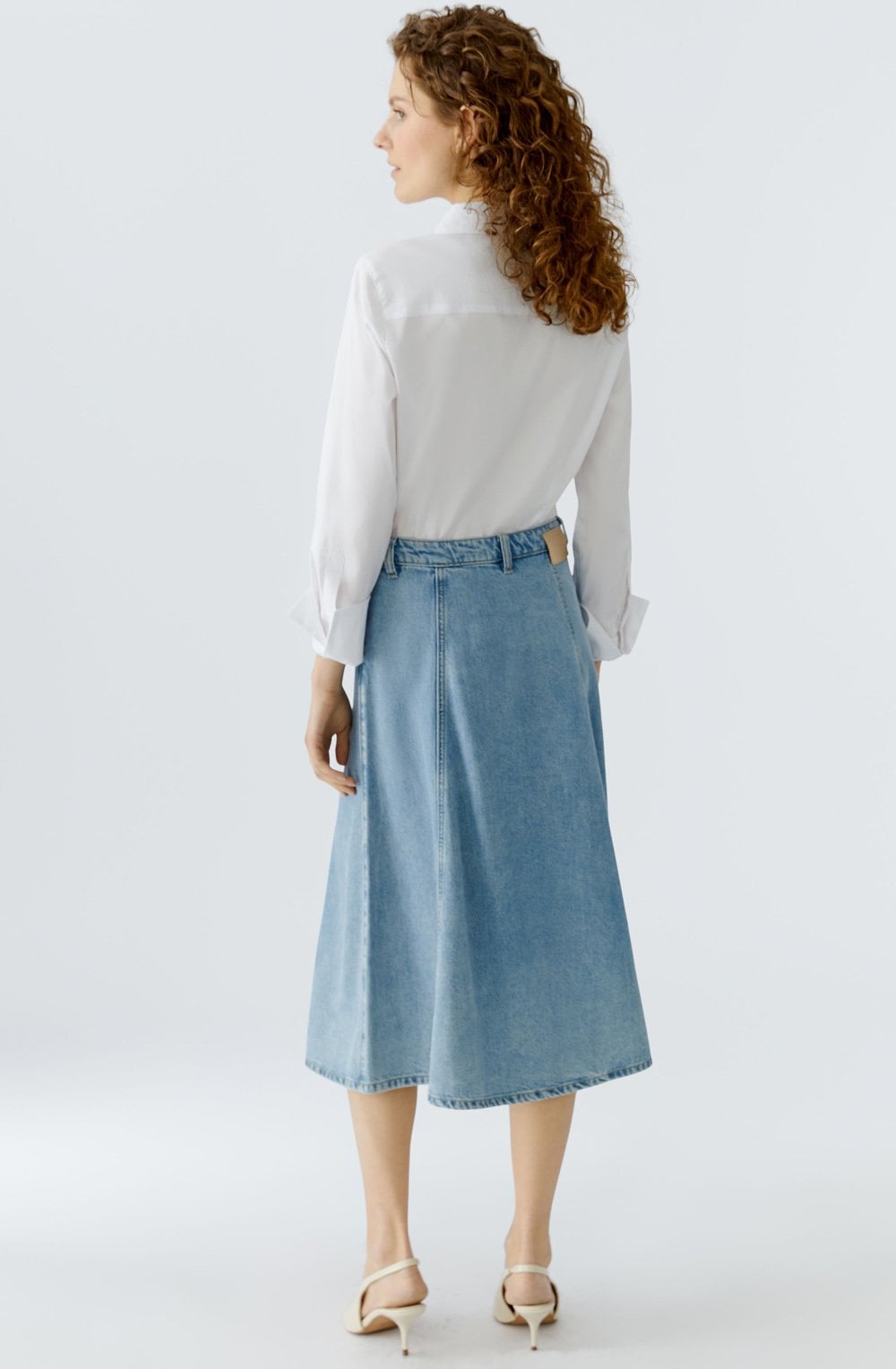 Light Blue Denim Flared Midi Skirt