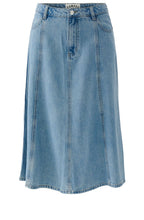 Light Blue Denim Flared Midi Skirt
