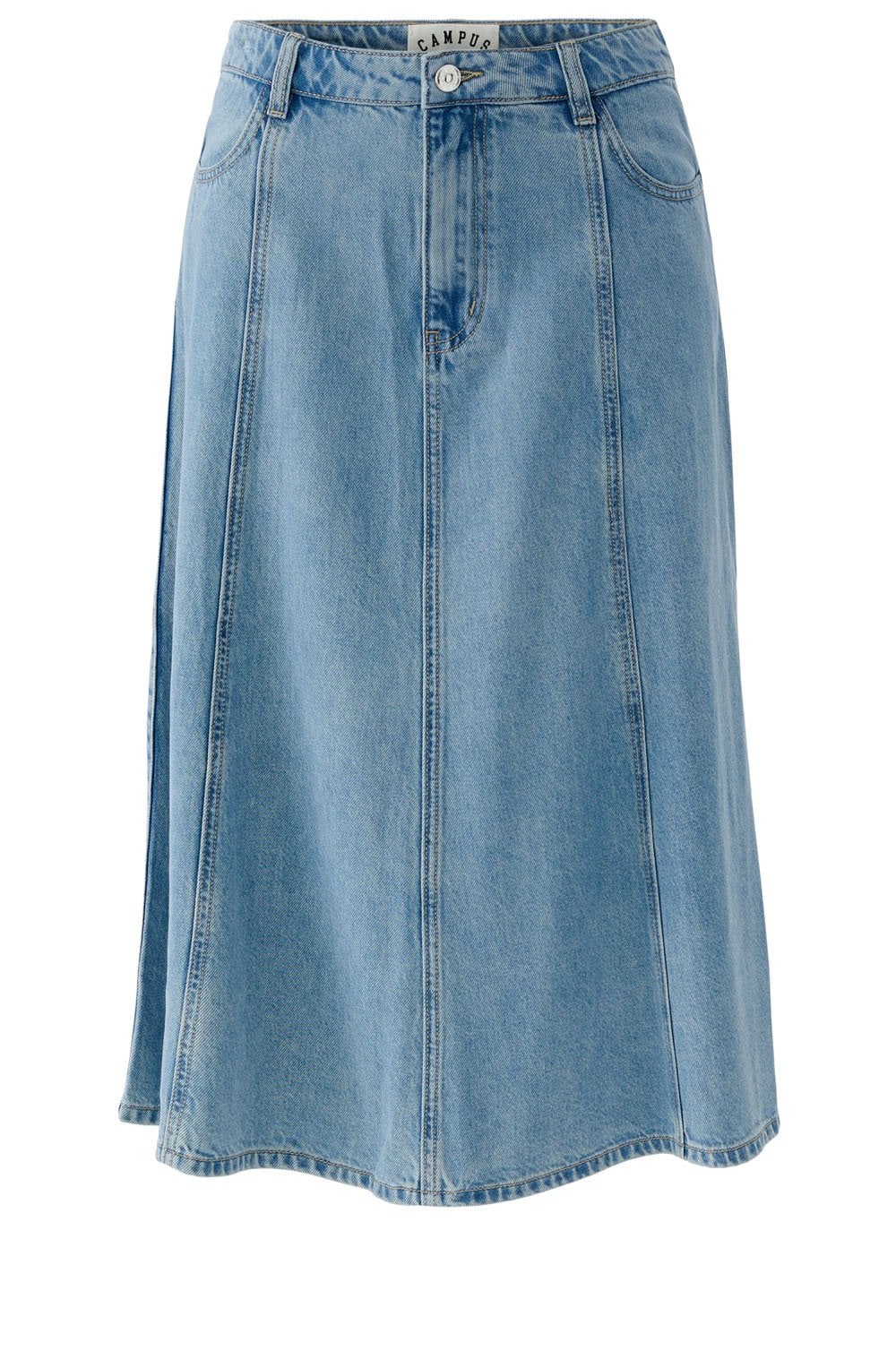 Light Blue Denim Flared Midi Skirt