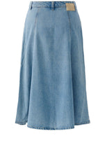 Light Blue Denim Flared Midi Skirt
