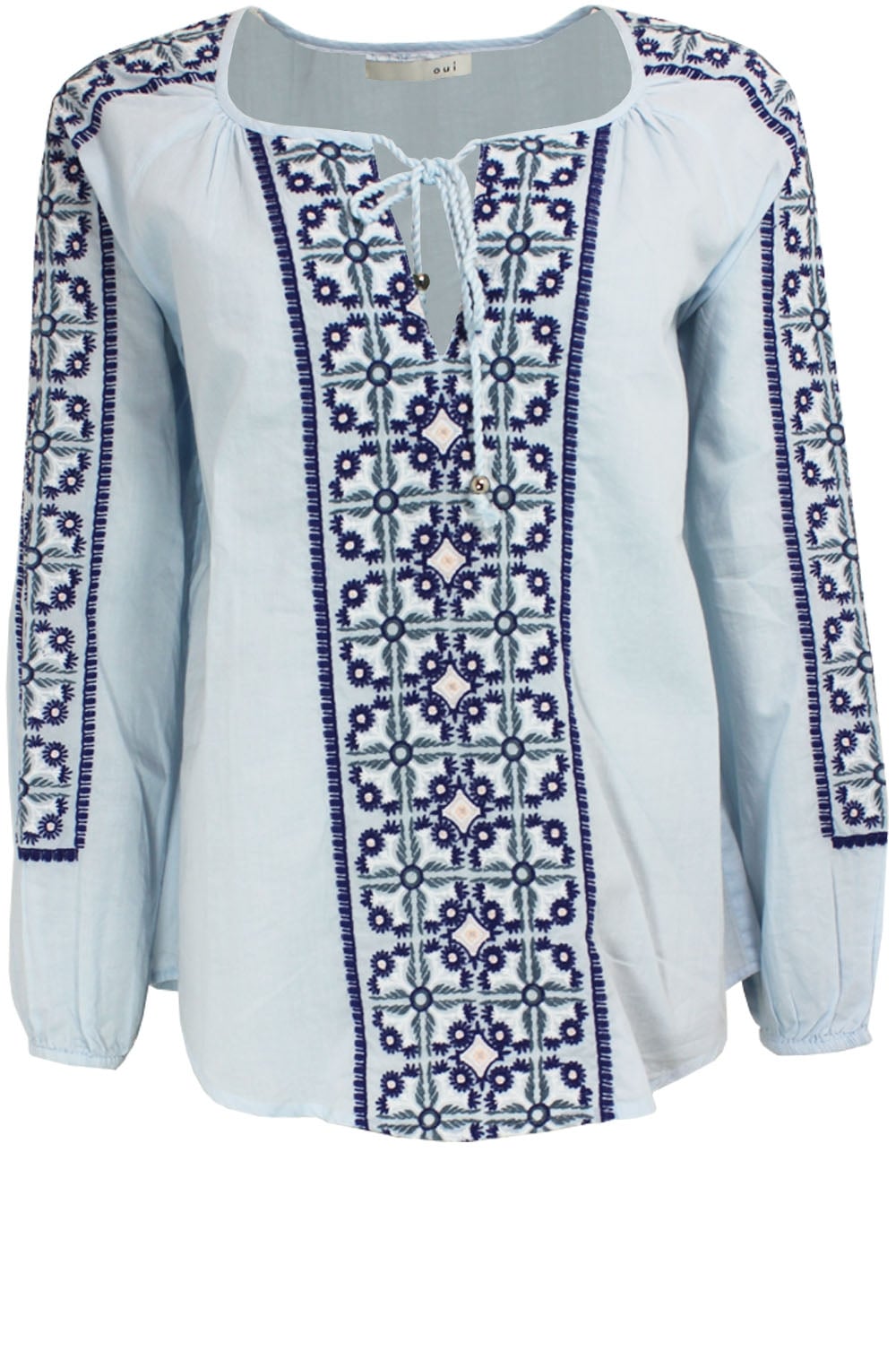 Light Blue Embroidered Blouse