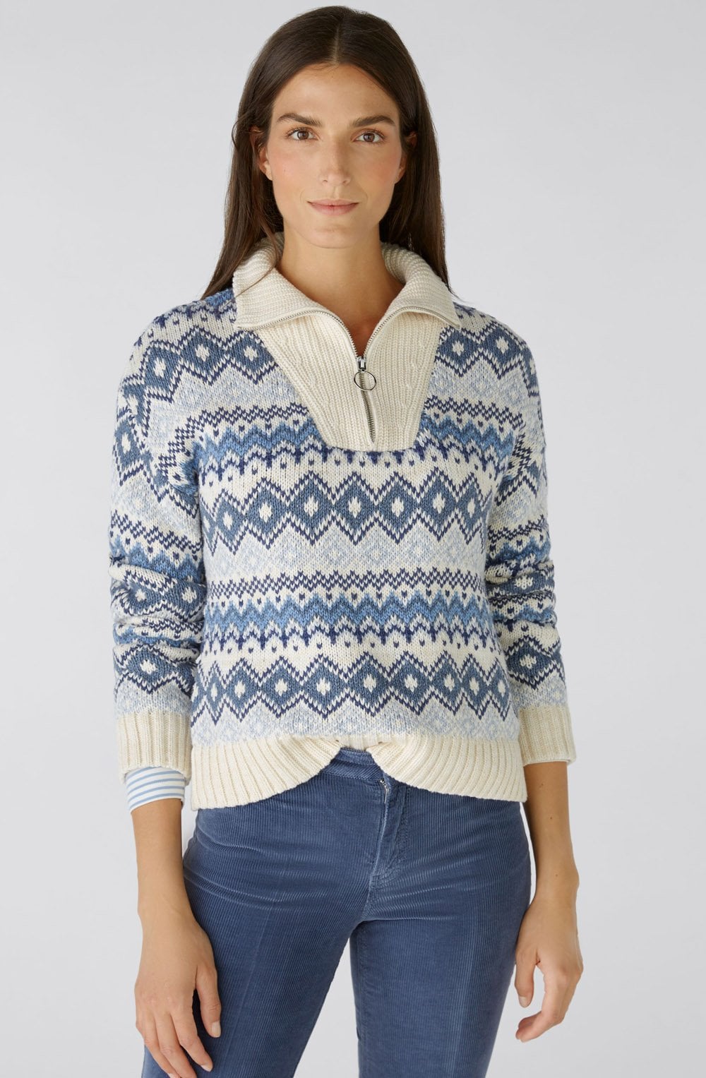 Light Blue High Neck Jacquard Jumper