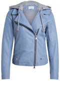 Light Blue Hooded Leather Jacket