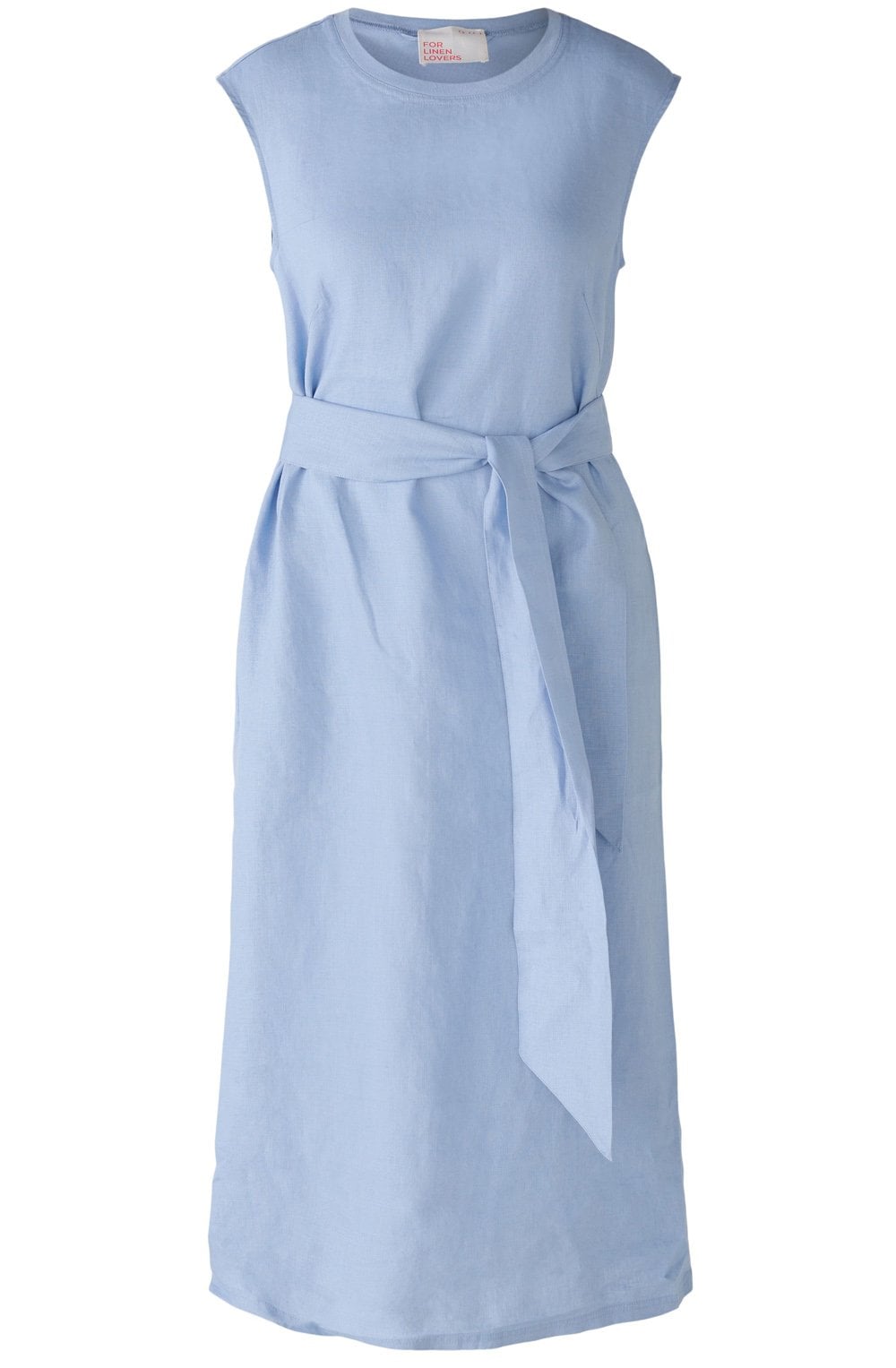 Light Blue Linen Cotton Patch Midi Dress