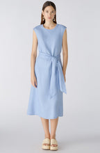 Light Blue Linen Cotton Patch Midi Dress