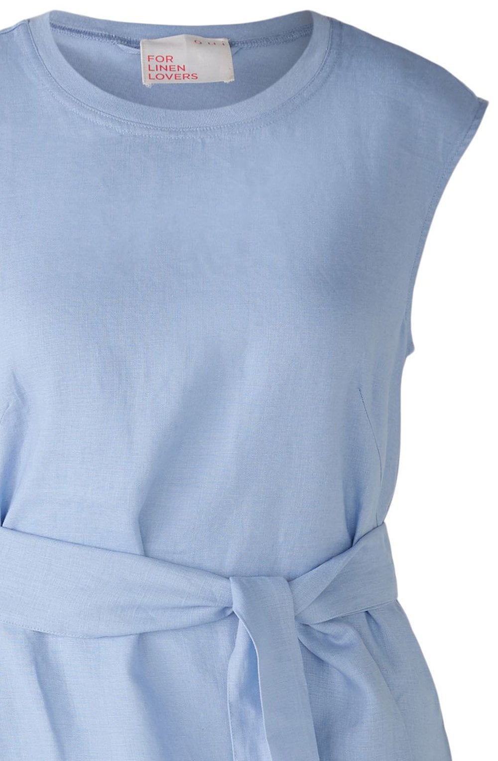 Light Blue Linen Cotton Patch Midi Dress