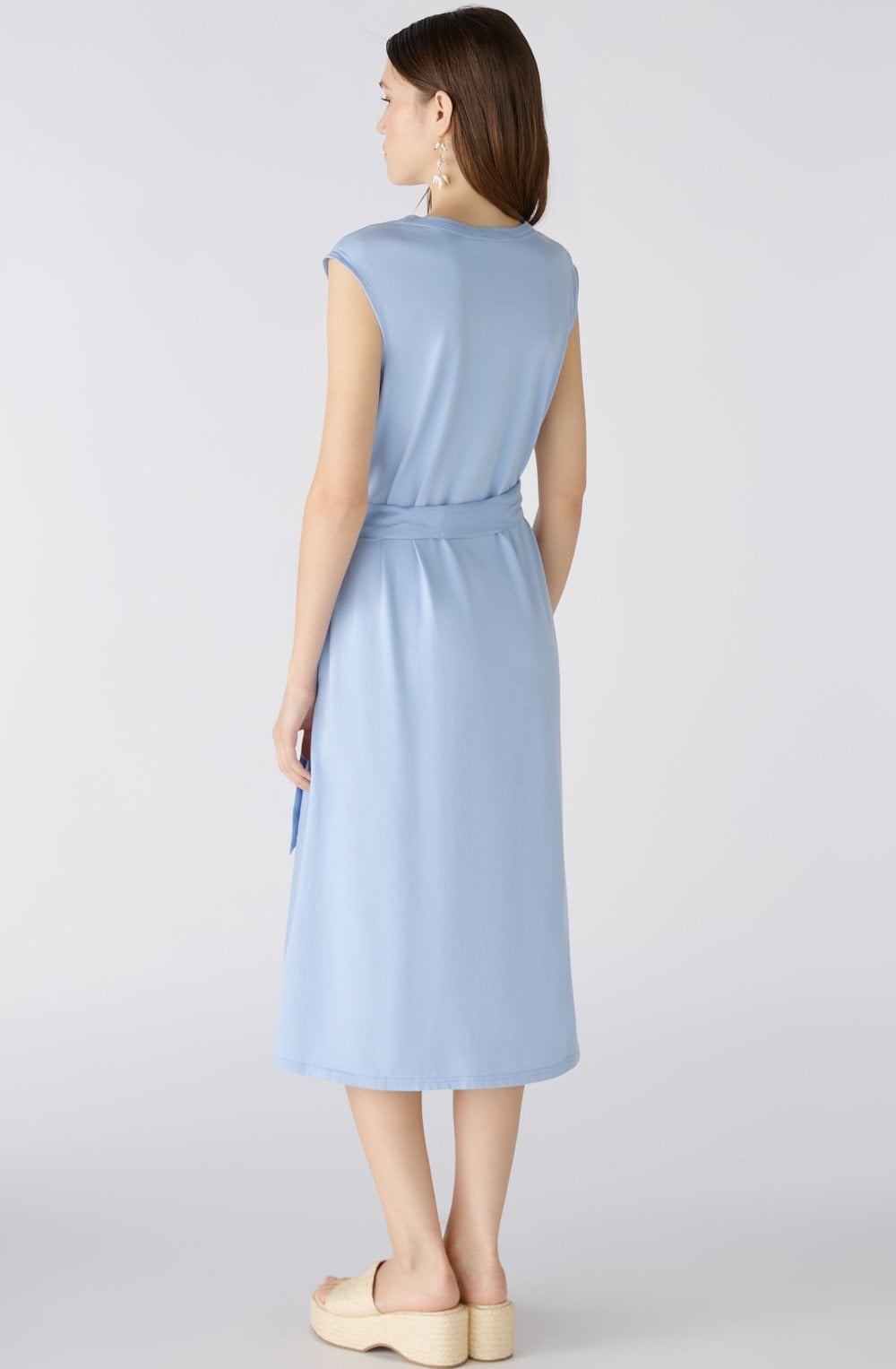 Light Blue Linen Cotton Patch Midi Dress