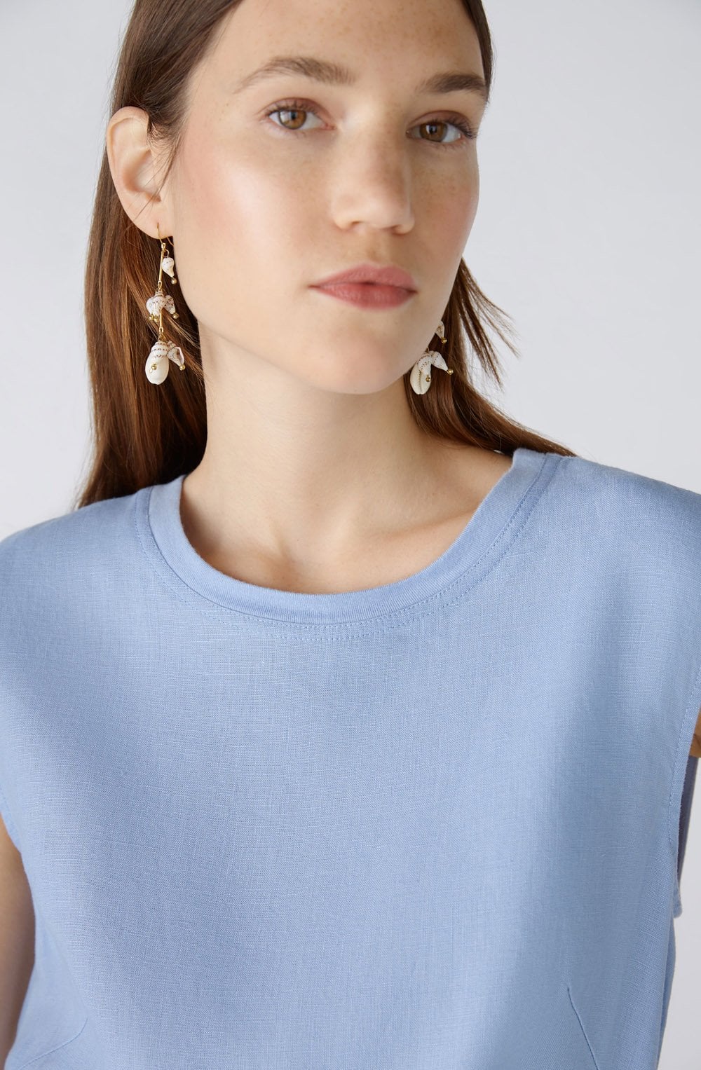 Light Blue Linen Cotton Patch Midi Dress