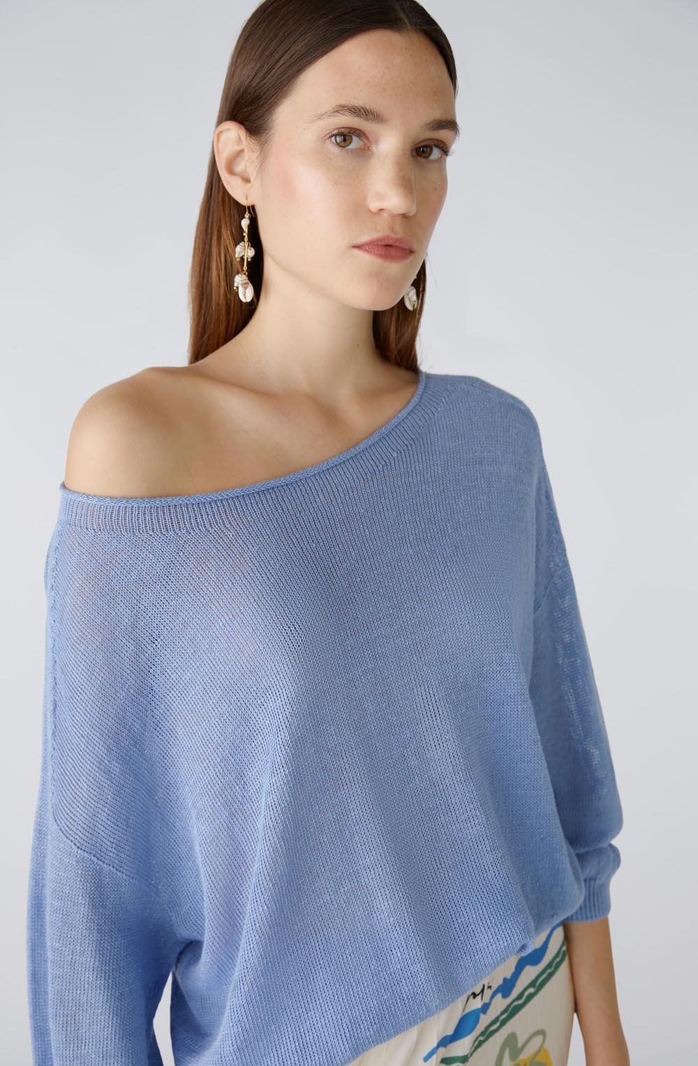 Light Blue Linen Wide Neck Jumper