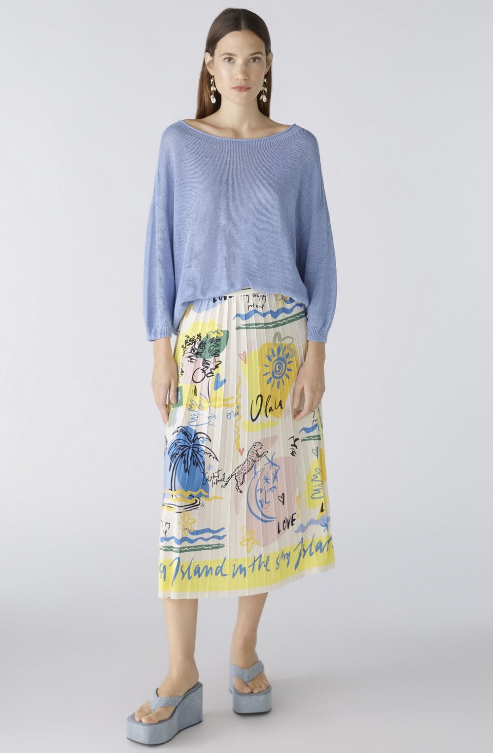 Light Blue Linen Wide Neck Jumper