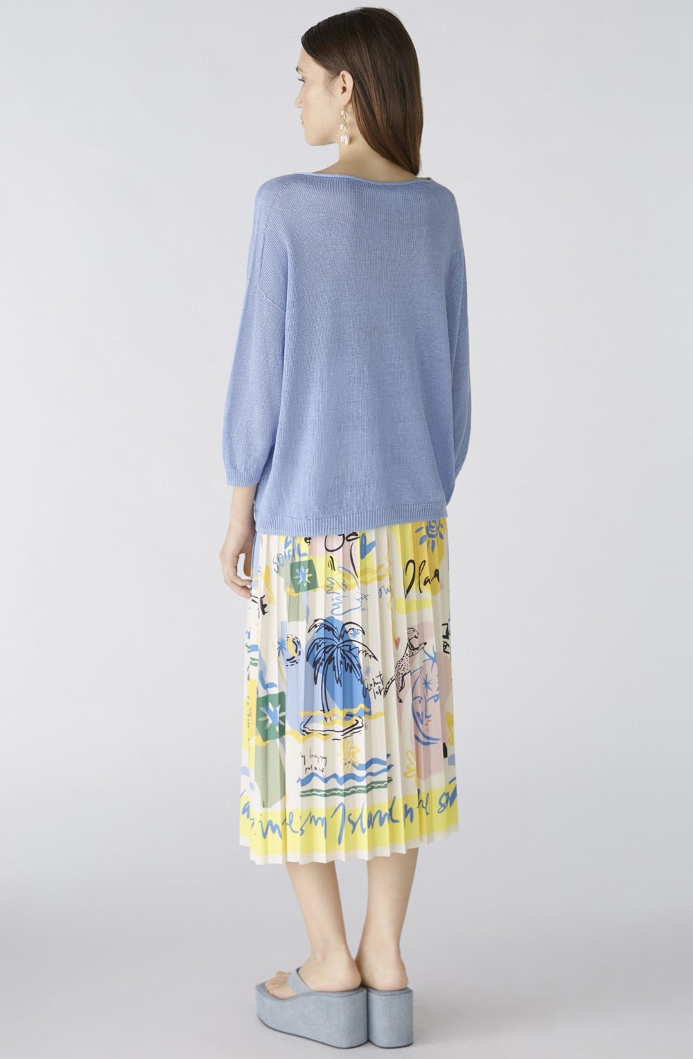 Light Blue Linen Wide Neck Jumper
