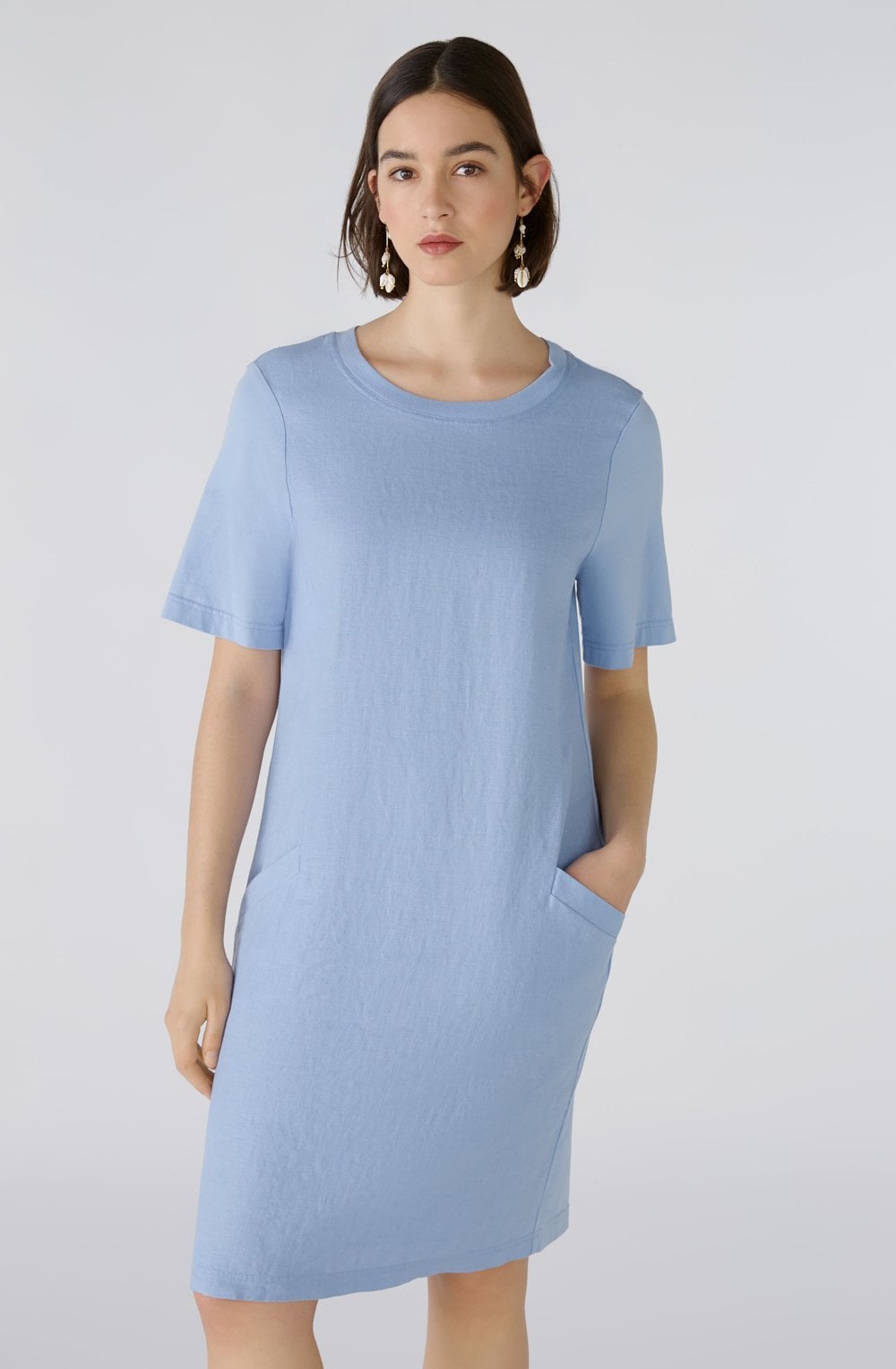 Light Blue Short Sleeved Linen Dress