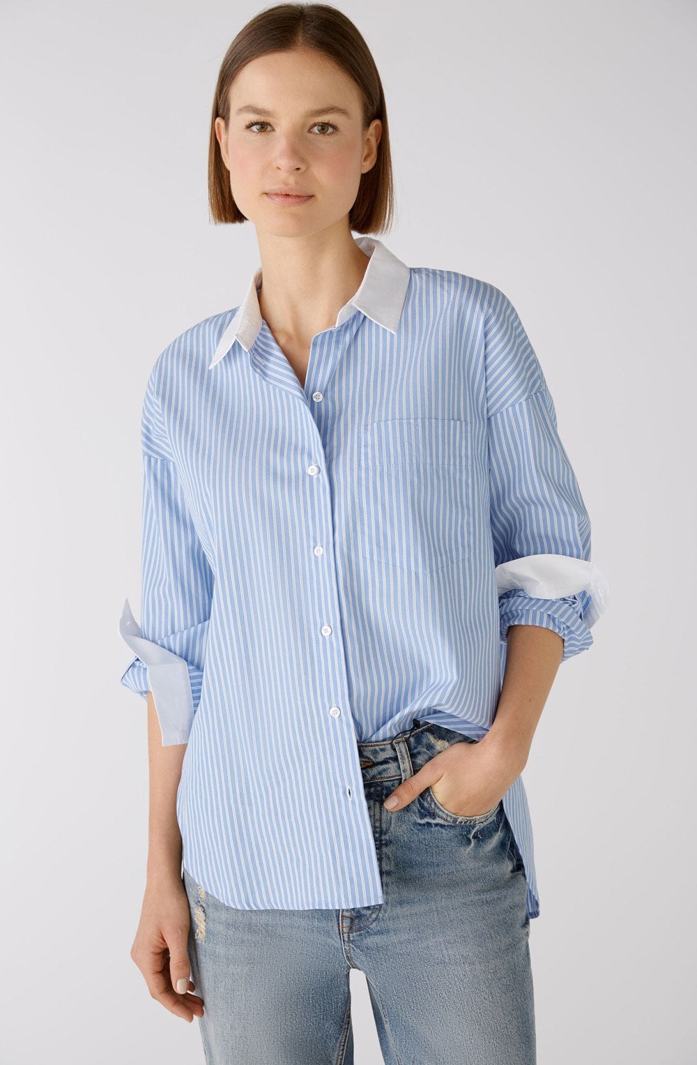 Light Blue Striped Long Line Classic Shirt