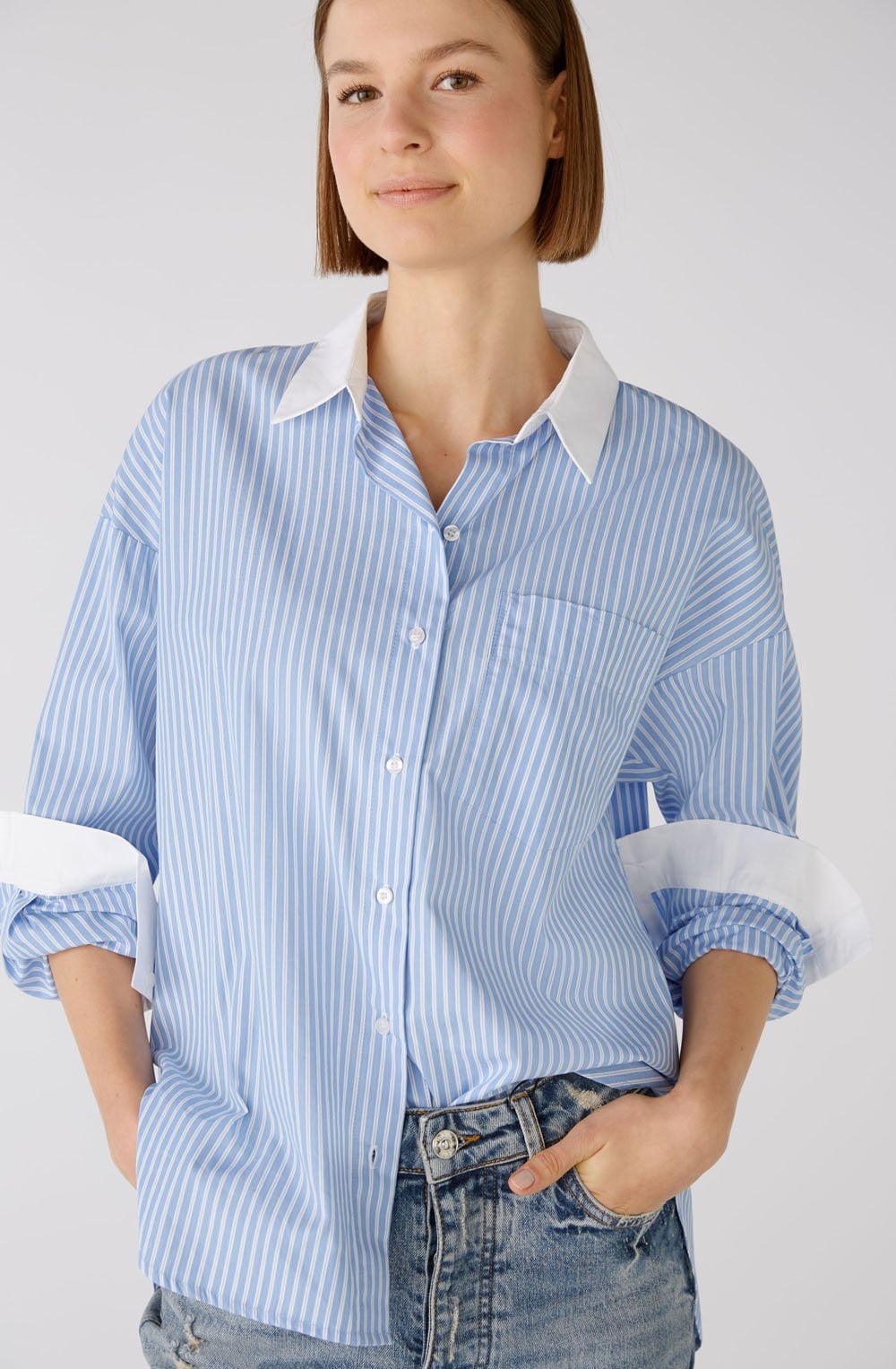 Light Blue Striped Long Line Classic Shirt