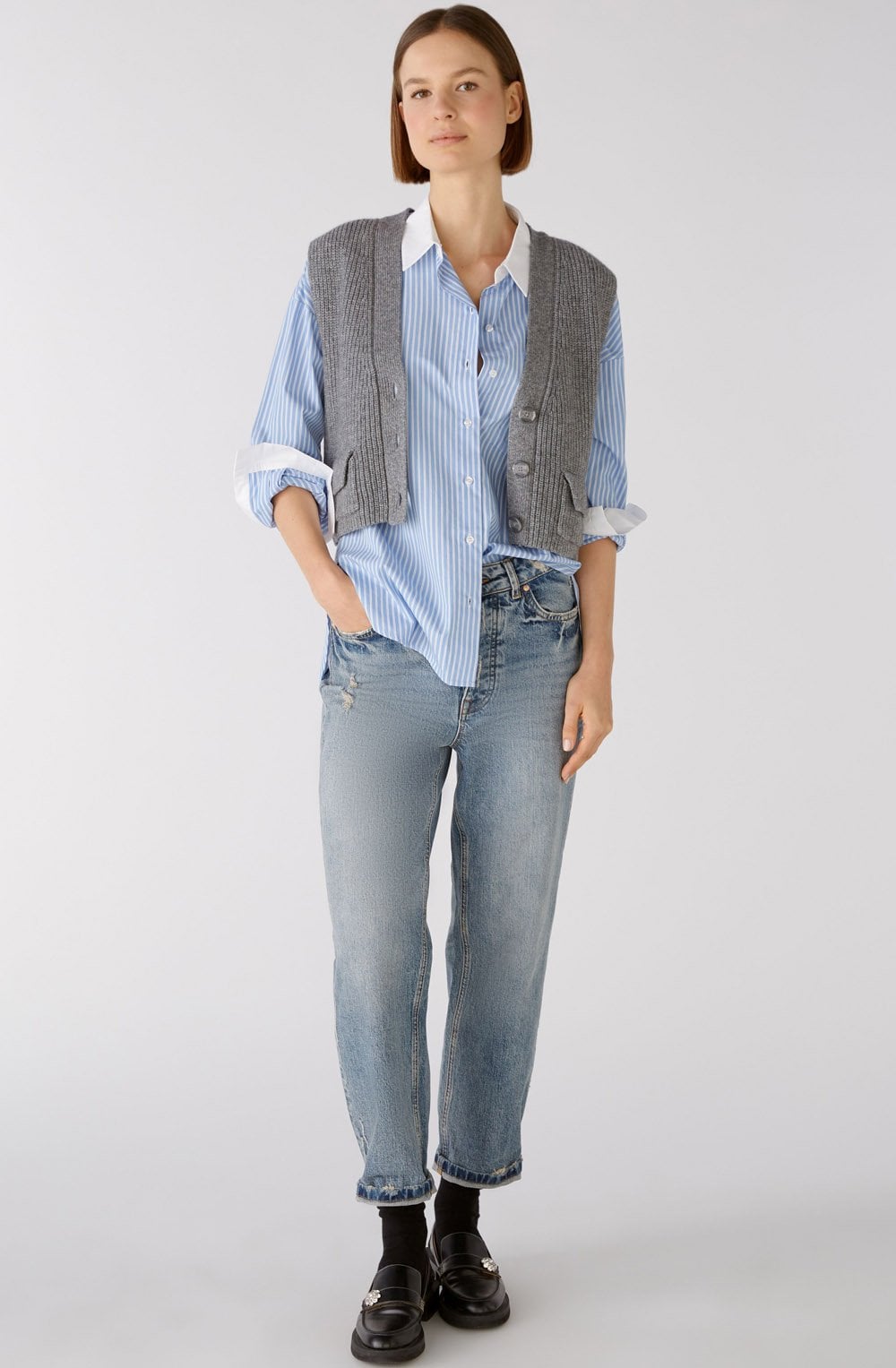 Light Blue Striped Long Line Classic Shirt