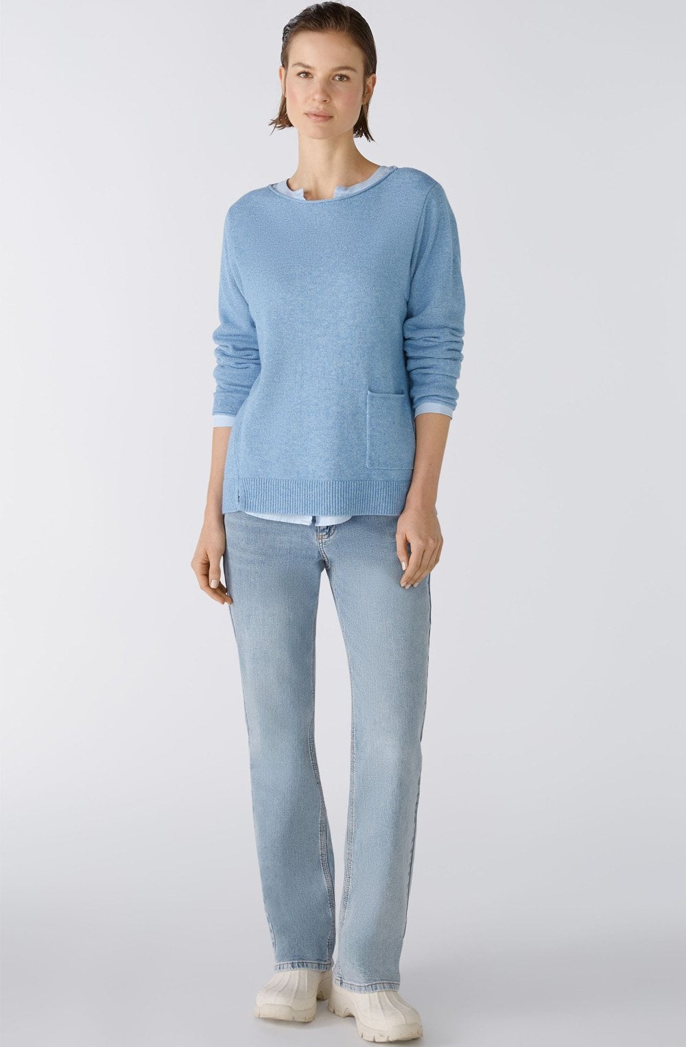 Light Blue Wool Mix Patch Pocket Jumper