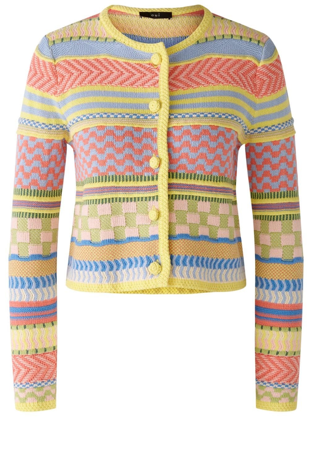 Light Blue Yellow Contrast Stripe Box Cardigan