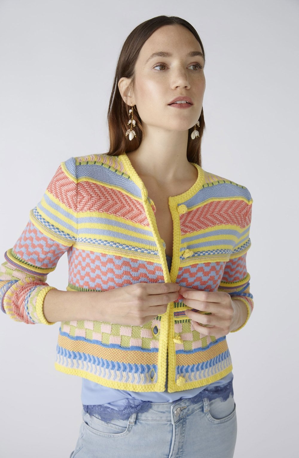 Light Blue Yellow Contrast Stripe Box Cardigan