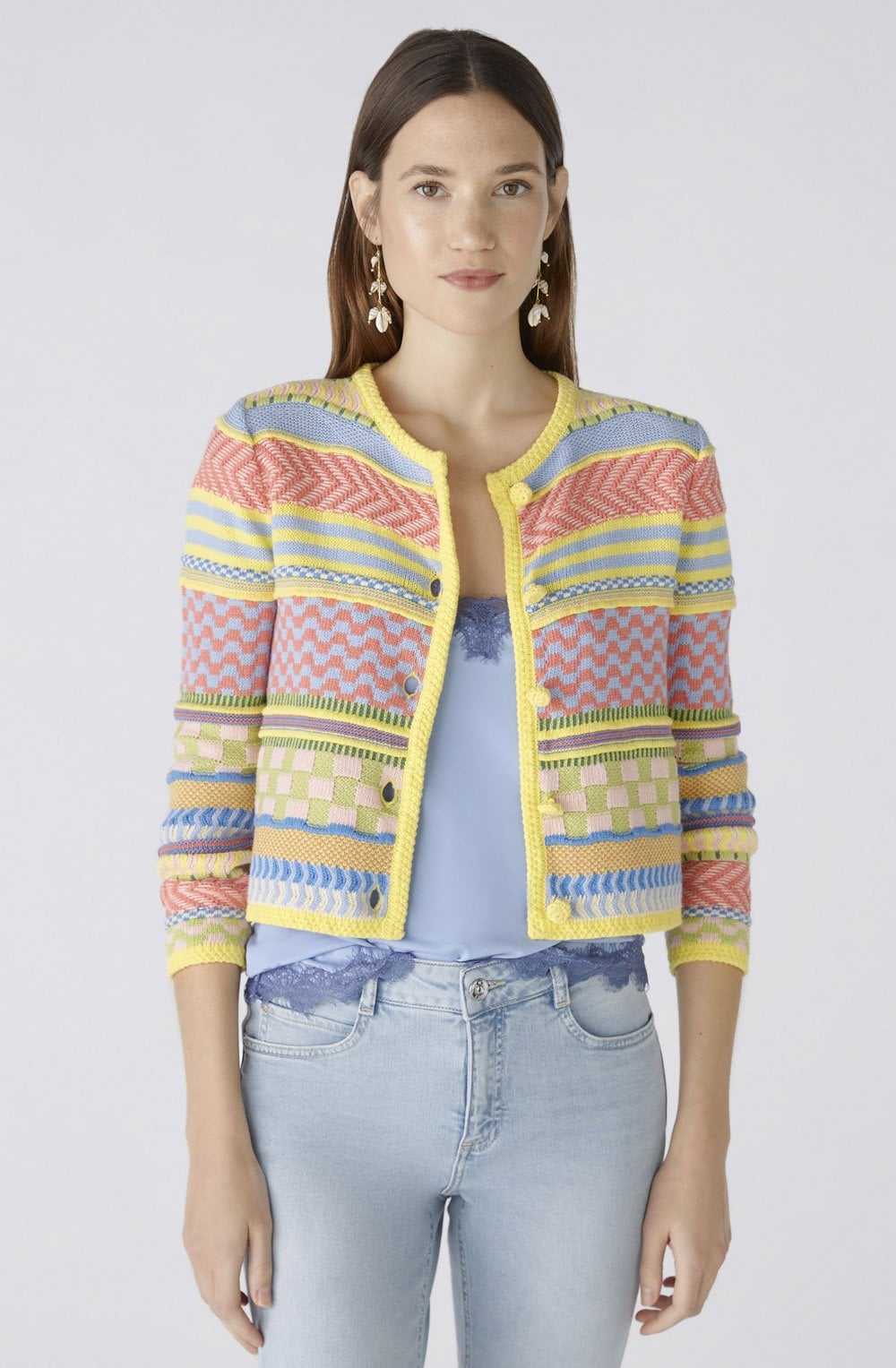 Light Blue Yellow Contrast Stripe Box Cardigan