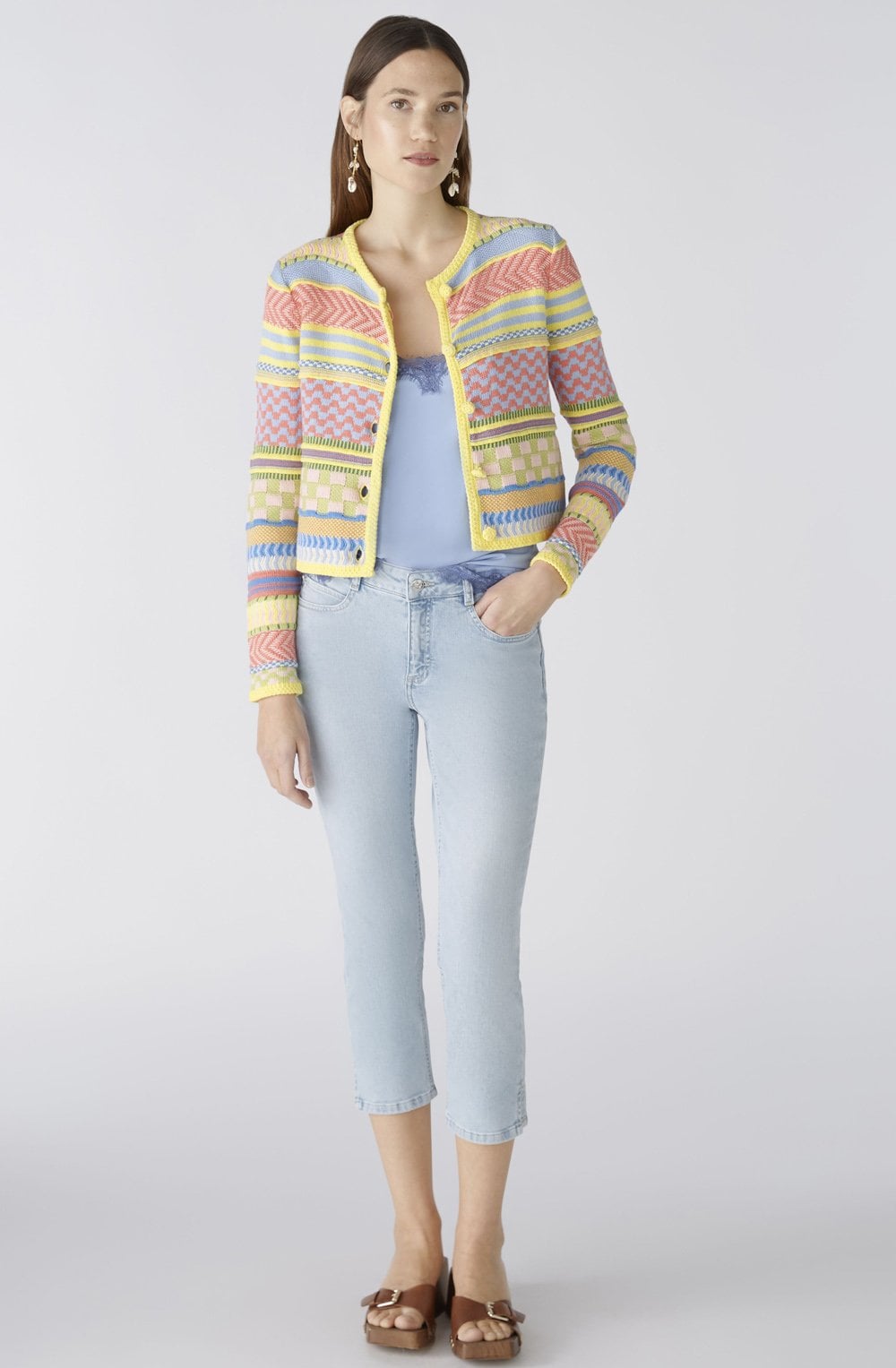 Light Blue Yellow Contrast Stripe Box Cardigan