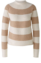 Light Camel Striped Funnel Neck Jumper