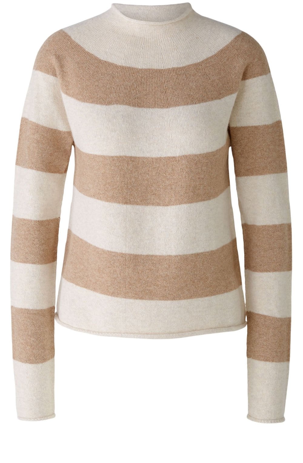 Light Camel Striped Funnel Neck Jumper
